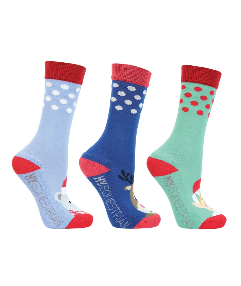 Hy Equestrian Children's Christmas Socks - Pack Of 3 - Child 8- 12